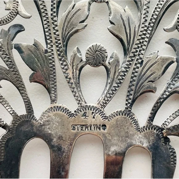 sterling Hair Comb Peinetta Mantilla Tango Flamenco Accessory Filigree - Picture 13 of 16